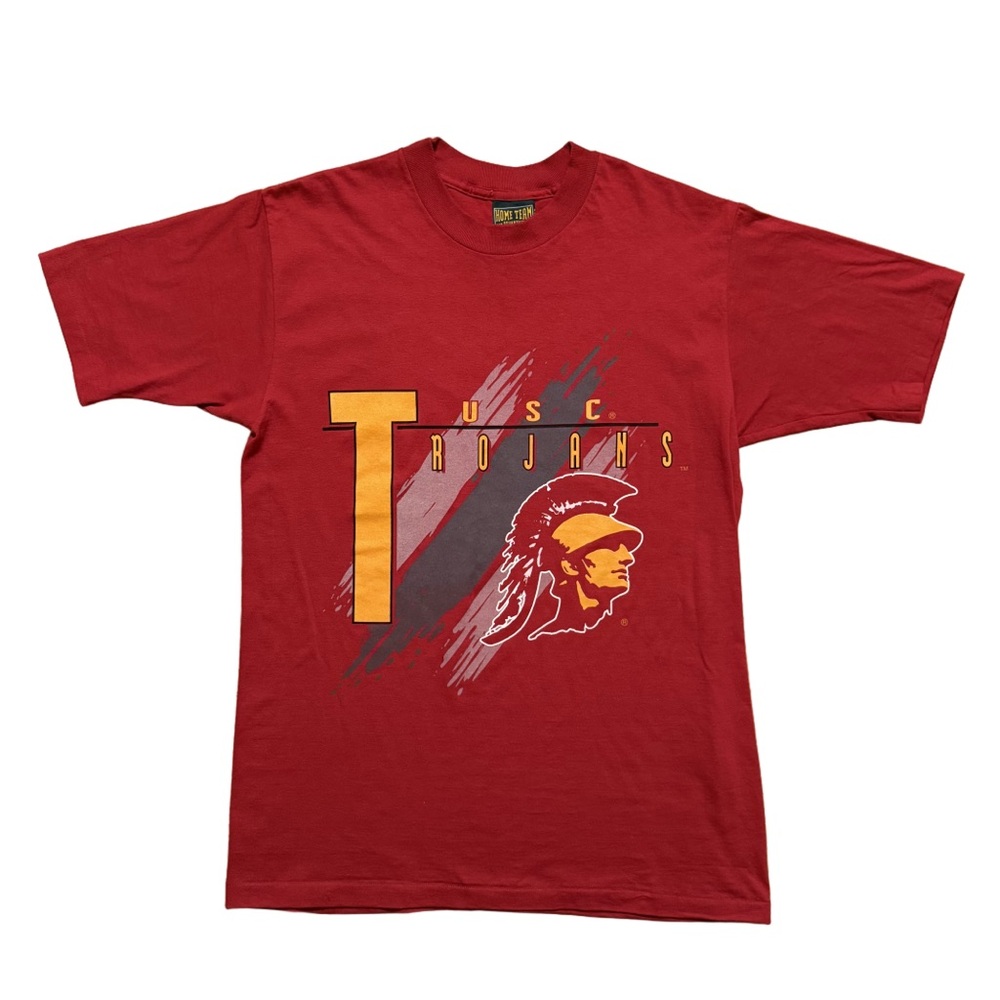 Vintage USC Trojans Logo Graphic T-Shirt Single Stitch Red Large